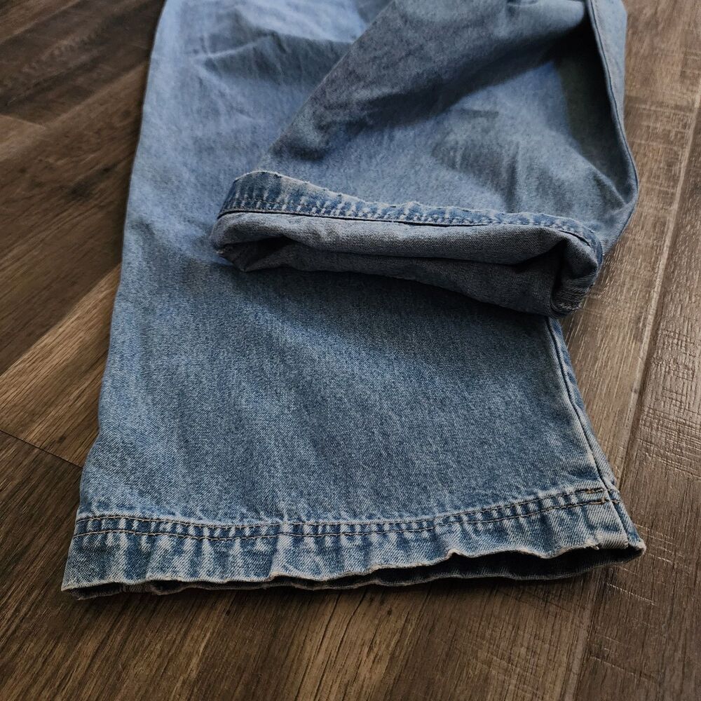 Vintage Levi's Overalls Pink Flower Patch Womens XL Light Blue Denim Bibs 90's - Picture 10 of 13